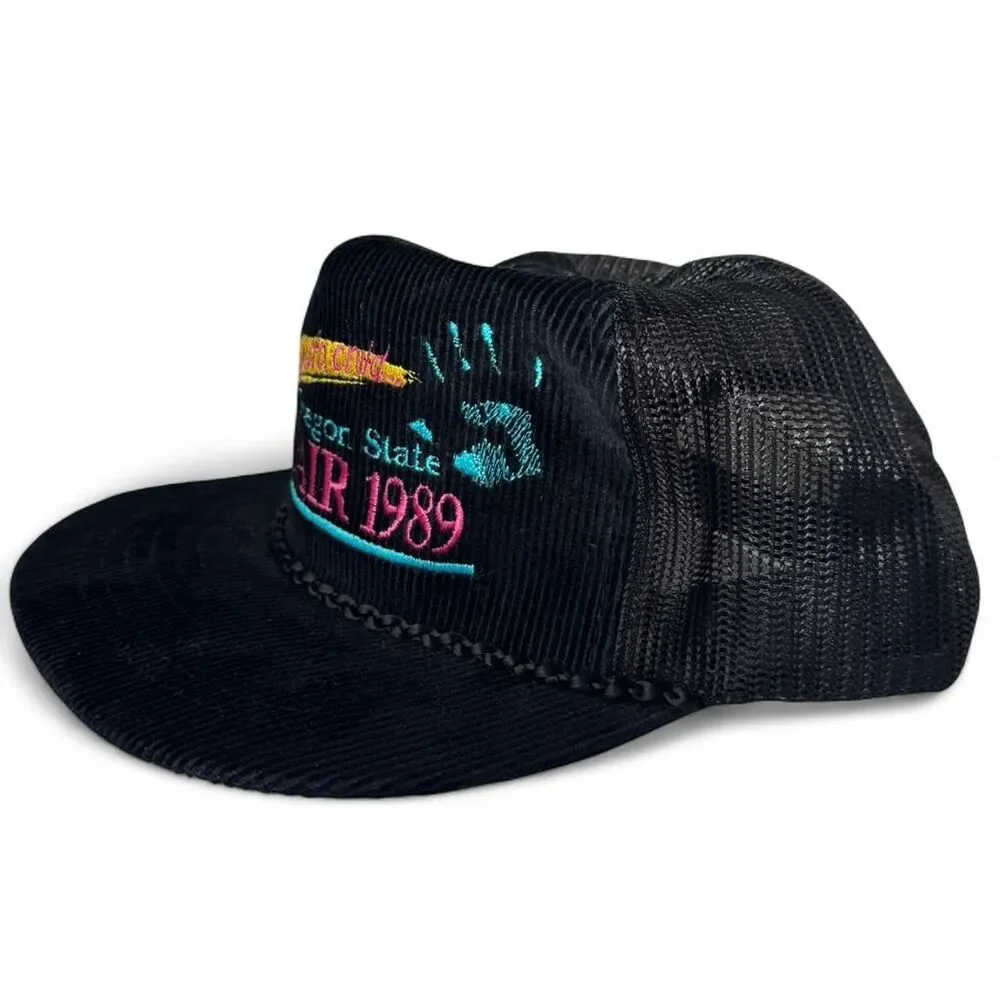 Vintage 1989 Oregon State Fair black corduroy snapback hat cap - Picture 4 of 6